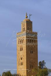 Image du Maroc Professionnelle de  Le minaret de la Koutoubia, l’emblème de Marrakech, la ville rouge, Samedi 26 Février 2005. Erigé en pierre de taille son édification fut décidée en 1158 par le sultan Almohade Abdel Moumen aussitôt après sa conquête de Marrakech.  (Photo / Abdeljalil Bounhar)